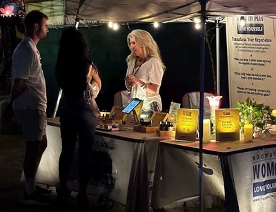 The booth in the night wind - before the rain started.