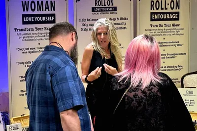 Heather with some of the beautiful people who stopped by the Rockstar Blends booth | Cannadelic 2024