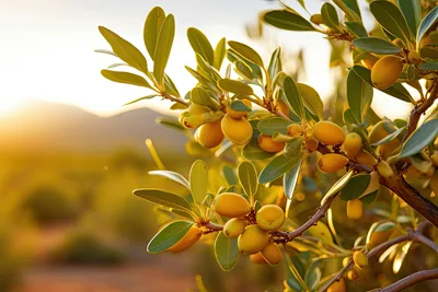 jojoba tree in bloom with fruit
